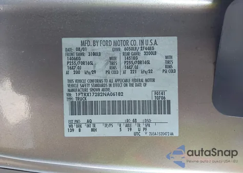 2002 Ford F-150 Xl/Xlt z USA, uszkodzony, nr VIN 1FTRX17282NA06182